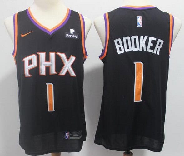 Phoenix Suns #1 Devin Booker Black Icon Sponsor Swingman Jersey