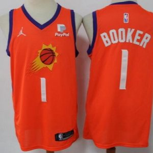 Phoenix Suns #1 Devin Booker Orange Statement Icon Sponsor Swingman Jersey