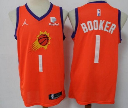 Phoenix Suns #1 Devin Booker Orange Statement Icon Sponsor Swingman Jersey