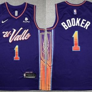 Phoenix Suns #1 Devin Booker Purple 2023 City Icon Sponsor Swingman Jersey