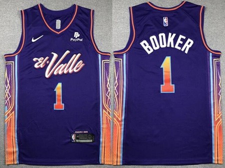 Phoenix Suns #1 Devin Booker Purple 2023 City Icon Sponsor Swingman Jersey