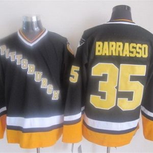 Pittsburgh Penguins #35 Tom Barrasso Black 1990s Throwback Jersey