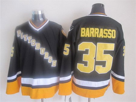 Pittsburgh Penguins #35 Tom Barrasso Black 1990s Throwback Jersey