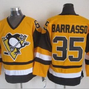 Pittsburgh Penguins #35 Tom Barrasso Yellow Throwback Jersey