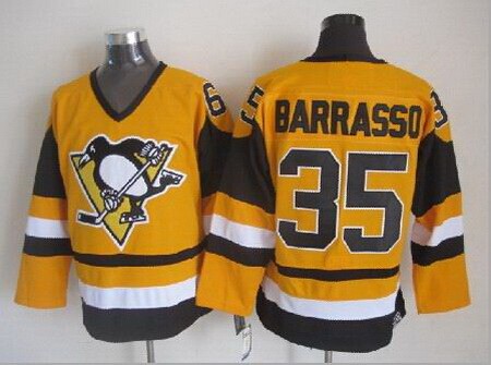 Pittsburgh Penguins #35 Tom Barrasso Yellow Throwback Jersey