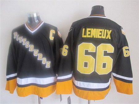 Pittsburgh Penguins #66 Mario Lemieux Black 1990s Throwback Jersey