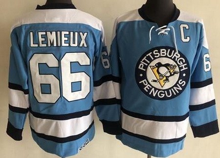 Pittsburgh Penguins #66 Mario Lemieux Light Blue CCM Throwback Jersey