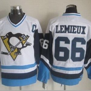 Pittsburgh Penguins #66 Mario Lemieux White Blue Throwback Jersey