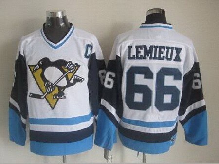 Pittsburgh Penguins #66 Mario Lemieux White Blue Throwback Jersey