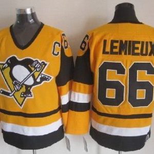 Pittsburgh Penguins #66 Mario Lemieux Yellow Throwback Jersey