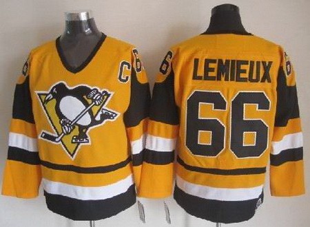 Pittsburgh Penguins #66 Mario Lemieux Yellow Throwback Jersey