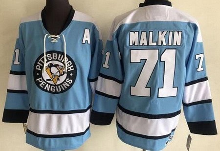 Pittsburgh Penguins #71 Evgeni Malkin Light Blue CCM Throwback Jersey
