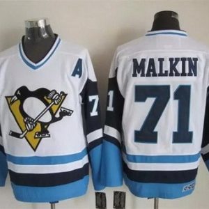 Pittsburgh Penguins #71 Evgeni Malkin White Blue Throwback Jersey