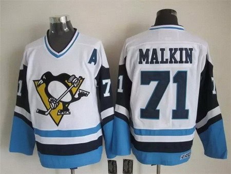 Pittsburgh Penguins #71 Evgeni Malkin White Blue Throwback Jersey