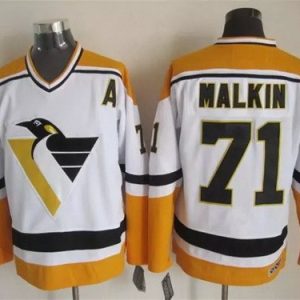 Pittsburgh Penguins #71 Evgeni Malkin White Yellow Throwback Jersey