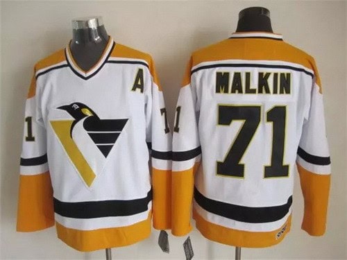 Pittsburgh Penguins #71 Evgeni Malkin White Yellow Throwback Jersey