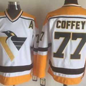 Pittsburgh Penguins #77 Paul Coffey White Yellow Throwback Jersey