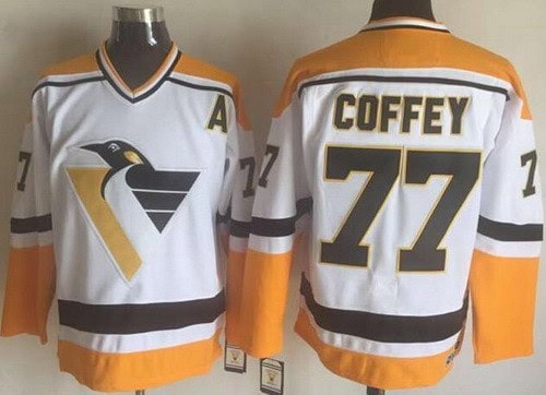 Pittsburgh Penguins #77 Paul Coffey White Yellow Throwback Jersey