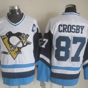 Pittsburgh Penguins #87 Sidney Crosby White Blue Throwback Jersey