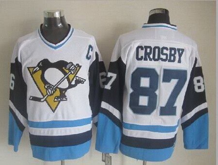 Pittsburgh Penguins #87 Sidney Crosby White Blue Throwback Jersey