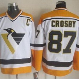 Pittsburgh Penguins #87 Sidney Crosby White Yellow Throwback Jersey