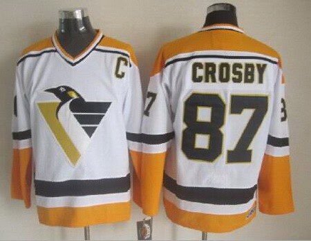 Pittsburgh Penguins #87 Sidney Crosby White Yellow Throwback Jersey