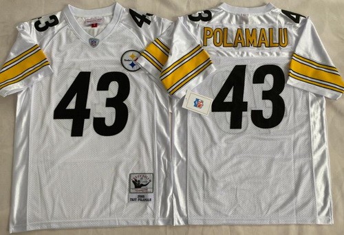 Pittsburgh Steelers #43 Troy Polamalu White 2005 Throwback Jersey
