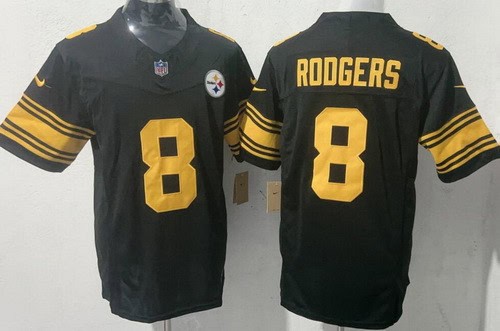 Pittsburgh Steelers #8 Aaron Rodgers Limited Black Throwback FUSE Vapor Jersey