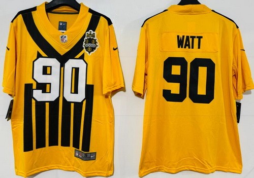 Pittsburgh Steelers #90 TJ Watt Limited Yellow Throwback Vapor Jersey