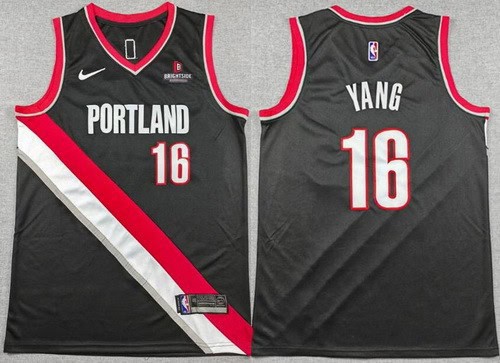 Portland Trail Blazers #16 Yang Hansen Black Sponsor Swingman Jersey