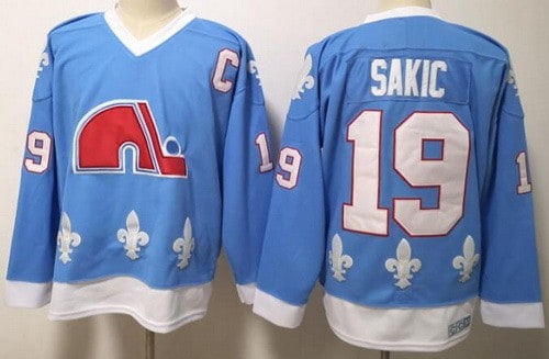 Quebec Nordiques #19 Joe Sakic Light Blue Throwback Jersey