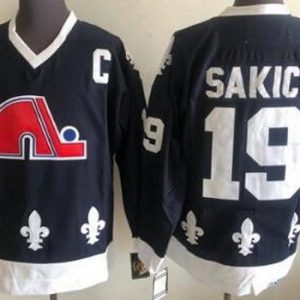 Quebec Nordiques #19 Joe Sakic Navy Throwback Jersey