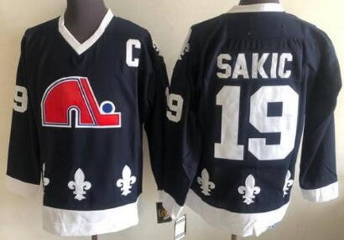 Quebec Nordiques #19 Joe Sakic Navy Throwback Jersey