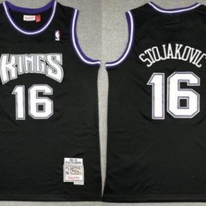 Sacramento Kings #16 Peja Stojakovic Black 2001 Throwback Swingman Jersey
