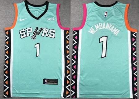San Antonio Spurs #1 Victor Wembanyama Aqua 2022 City Icon Sponsor Swingman Jersey
