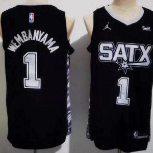 San Antonio Spurs #1 Victor Wembanyama Black Statement Icon Sponsor Swingman Jersey