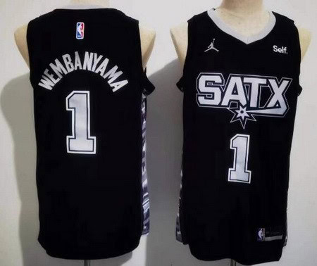 San Antonio Spurs #1 Victor Wembanyama Black Statement Icon Sponsor Swingman Jersey
