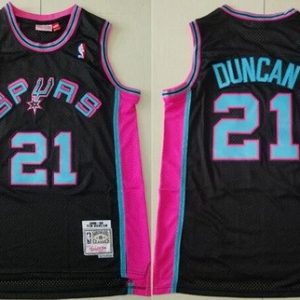 San Antonio Spurs #21 Tim Duncan Black Pink 1998 Throwback Swingman Jersey