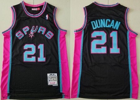 San Antonio Spurs #21 Tim Duncan Black Pink 1998 Throwback Swingman Jersey