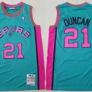 San Antonio Spurs #21 Tim Duncan Green Pink 1998 Throwback Swingman Jersey
