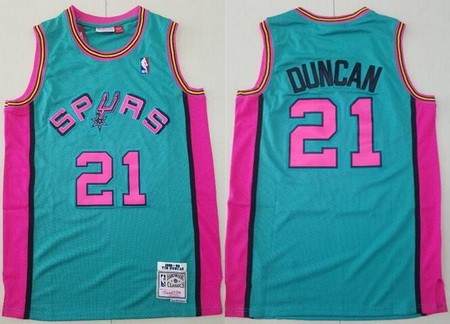 San Antonio Spurs #21 Tim Duncan Green Pink 1998 Throwback Swingman Jersey