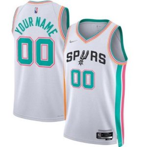 San Antonio Spurs Custom White City Diamond 75th Icon Hot Press Jersey