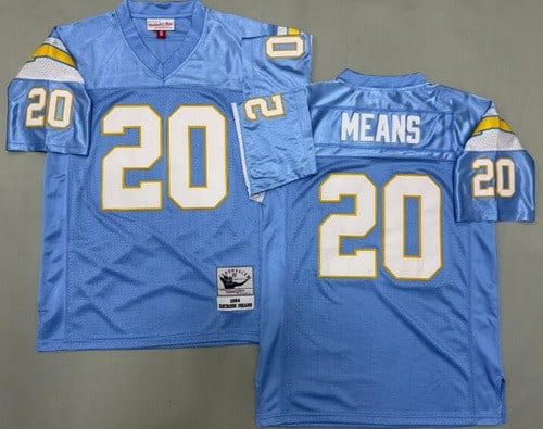 San Diego Chargers #20 Natrone Means Light Blue 1994 Throwback Jersey