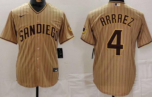 San Diego Padres #4 Luis Arraez Khaki Team Logo Cool Base Jersey