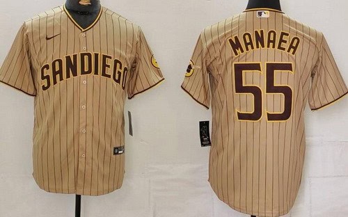 San Diego Padres #55 Sean Manaea Khaki Team Logo Cool Base Jersey