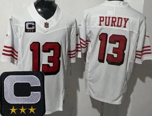 San Francisco 49ers #13 Brock Purdy Limited White Alternate 2025 Captain Patch FUSE Vapor Jersey