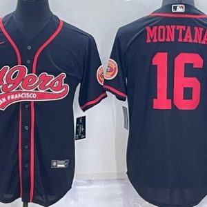 San Francisco 49ers #16 Joe Montana Black Baseball Jersey