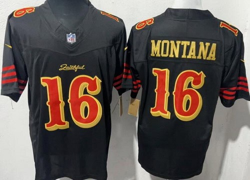 San Francisco 49ers #16 Joe Montana Limited Black Rivalries FUSE Vapor Jersey
