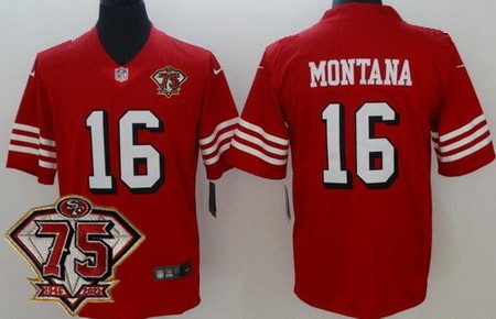 San Francisco 49ers #16 Joe Montana Limited Red 75th Anniversary Alternate Vapor Jersey