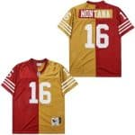 San Francisco 49ers #16 Joe Montana Red Gold Split 1990 Throwback Jersey